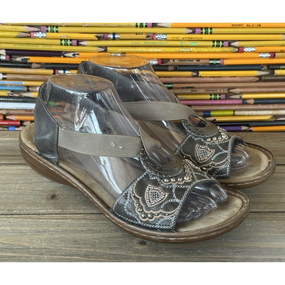 Rieker Studded Sandals Silver Comfort Open Toe Flat Women's 9 / 40